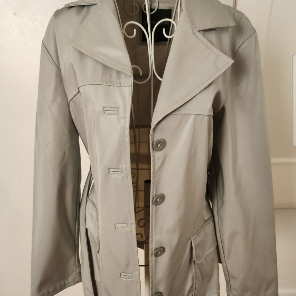 Vintage Silver Gray Tech Wear Vinyl Trench Jacket - Picture 3 of 14